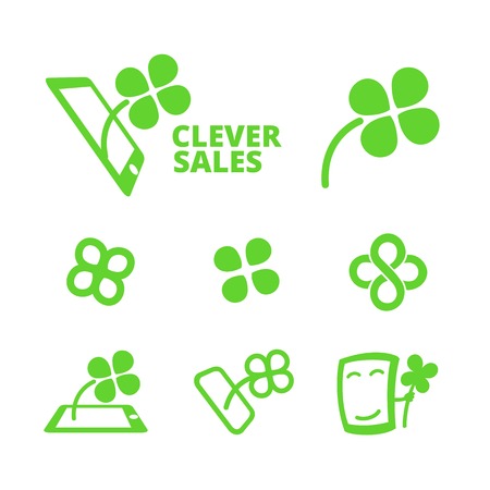 Icons with clover, information technology and salesのイラスト素材