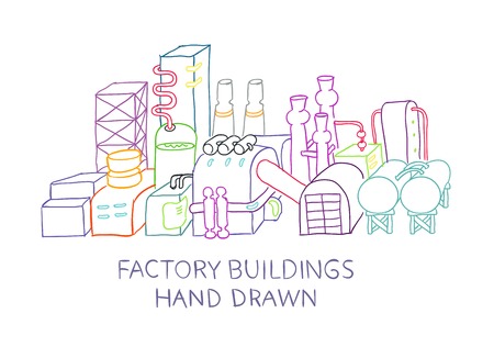 Hand draw illustration production buildings industryのイラスト素材