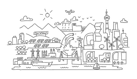 Hand drawing, futuristic city architecture scetchのイラスト素材