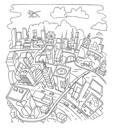 Hand drawing, futuristic city architecture scetchのイラスト素材