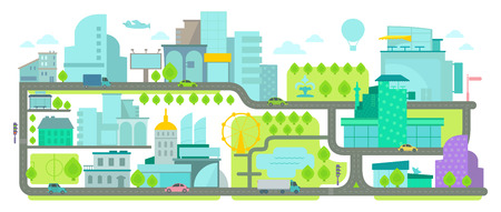 Urban Environment. Banner with houses and roads. Illustration flat vector.のイラスト素材