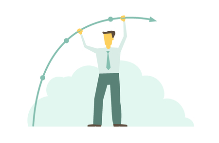 Illustration of businessman holding arrow graph.のイラスト素材