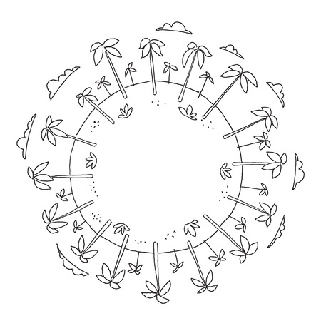 Round illustration palm island travel tourism holidays world planet.のイラスト素材