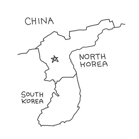 Hand-drawn map of North Korea borders. China and South Korea. Hand drawn vector stock illustration..のイラスト素材
