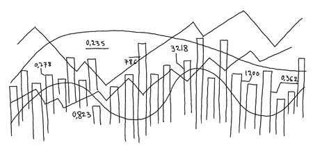 Graph diagram sketch. Infographic statistic drawing chart finance. draw business. Vector illustration clipart. Hand drawn black line.のイラスト素材