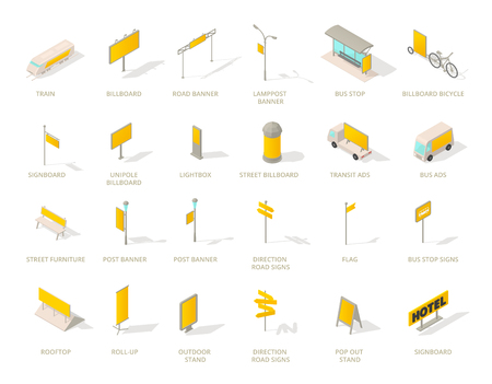 Outdoor Advertising Media Set Isometric Icons Billboard