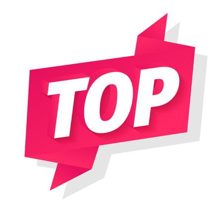 Top. Best list. 3D red word on pink ribbon. Winner tape award text title. Vector color Illustration headline clipart.のイラスト素材