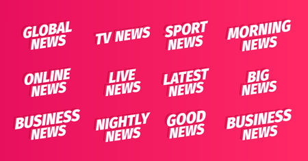 News title headline word set. Global tv sport morning online latest. On pink background. 3d letters. Advertising promotion headline title. Vector color Illustration clipart.のイラスト素材