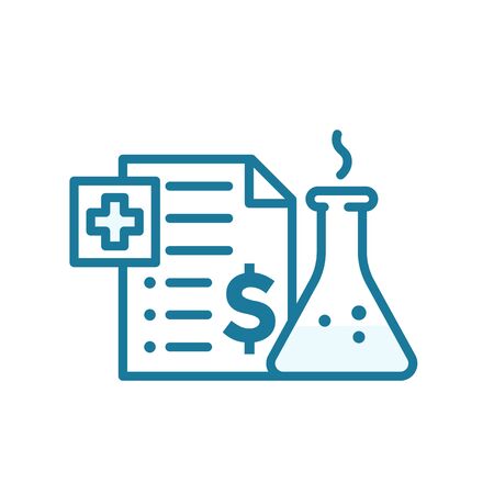 The price of the drug. Medication insurance document icon. Pharmacy health care contract. Outline contour blue line.のイラスト素材