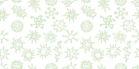 Virus Covid-19 seamless pattern background. Viral bacteria infection. Coronavirus. Horizontal...