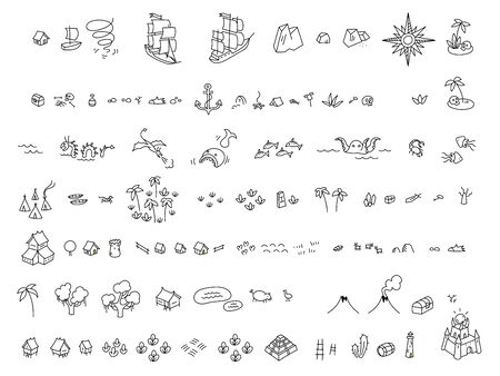 Adventure set. Create your own game. Selection for fantasy map board game creator kit. Great sailors. Sea monsters. Selection for board game.のイラスト素材
