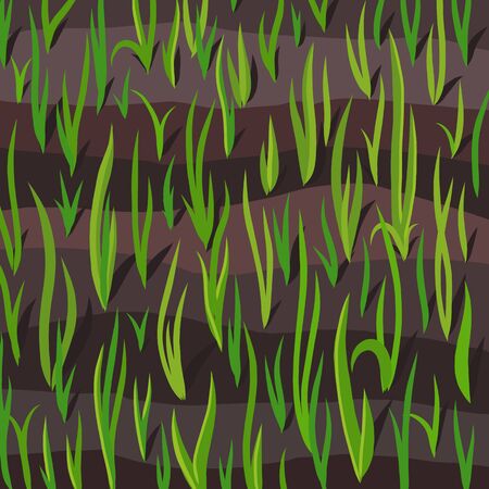 Agricultural field. Growing young plant wheat shoots. Grain crops began to sprout in the spring soil. Vector hand-drawn.のイラスト素材