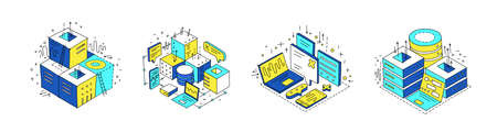 Server technology equipment. Mathematics engineer metaphor. Internet data development. Hand drawn...