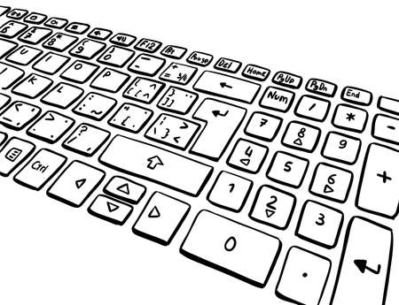 Keyboard keys sketch. Enter key. Black and white drawing. Printable letters. Characters symbols....