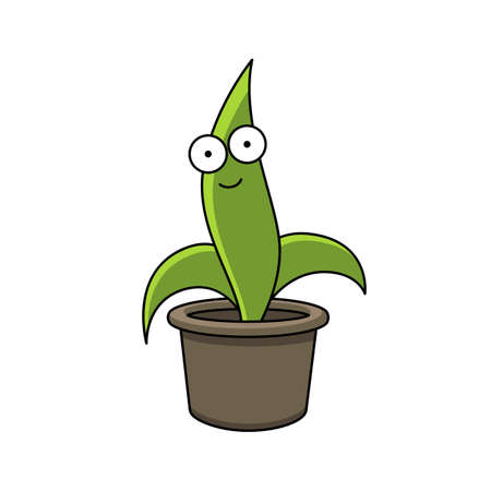 Plant mascot. Young seedling in a pot. Character. Green sprout growing. Vector flat.のイラスト素材