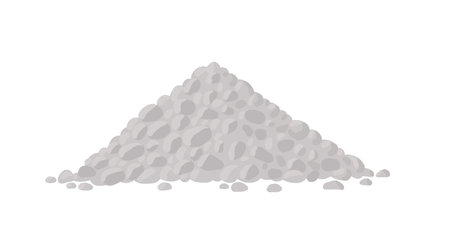 Pile of pebble stones. Cobble or cobblestone gray round boulders rocks heap. Building material used for construction.のイラスト素材