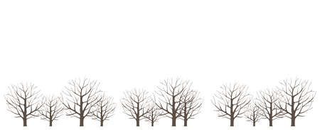 Trees in a dry winter forest. Without leaves. Horizontal landscape. Vector illustration. Copy space.のイラスト素材