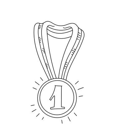 Medal. First place achievement. Competition award. Hand drawn sketch outline vector line. Editable stroke. Open paths.のイラスト素材