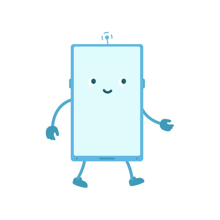 Phone character walk. Message. Vector illustration.のイラスト素材