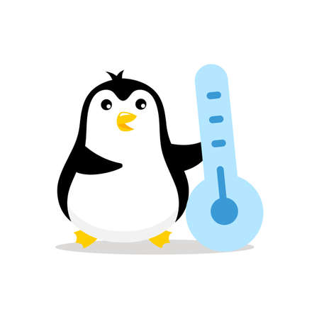 Pinguin with a thermometer. Low temperature. Mascot cartoon vector illustration.のイラスト素材