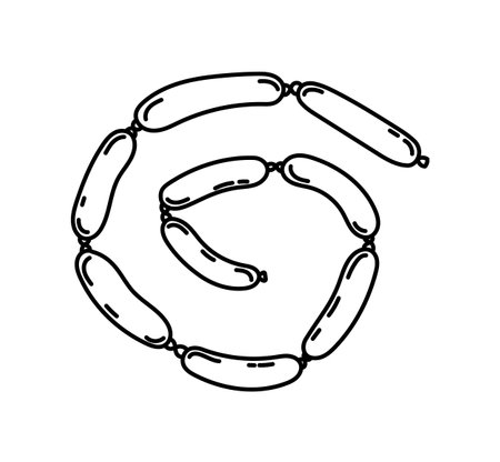 Sausages meat product. Editable outline stroke thickness. Vector line icon.のイラスト素材