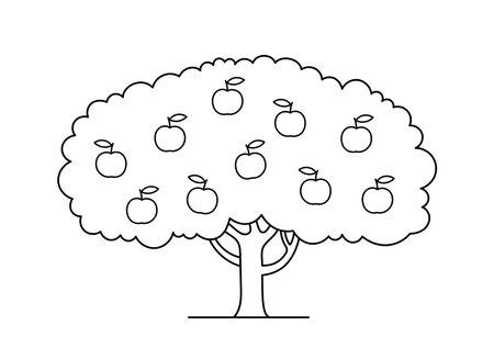 Apple fruits tree. Orchard garden harvest. Vector cartoon Illustration. Editable outline stroke.のイラスト素材