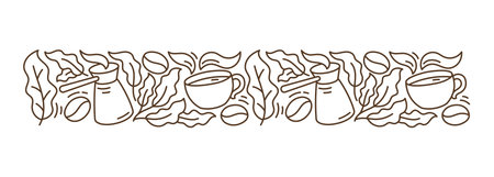 Coffee pattern. Coffea horizontal design element. Editable outline stroke. Vector line.のイラスト素材