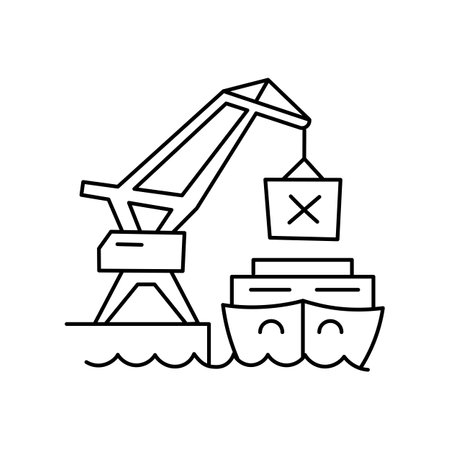 Container ship. Harbor icon. Editable outline. Vector line.のイラスト素材