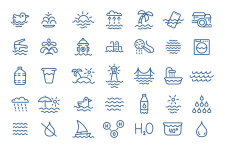Water icon set. Editable outline stroke. Vector line.のイラスト素材