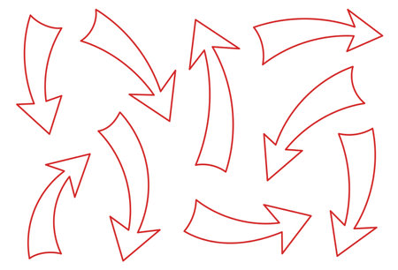 Arrows red contour line. Vector contour line. Editable outline stroke thickness.のイラスト素材