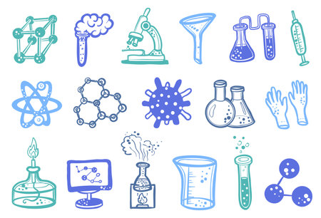 Chemistry icon set. Sketch vector hand drawn.のイラスト素材