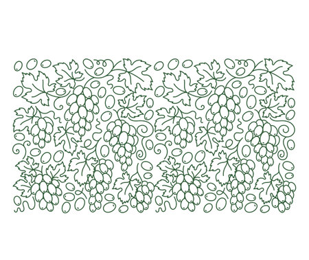 Grape vine pattern background. Grape branches and leaves. Editable outline stroke. Vector line.のイラスト素材