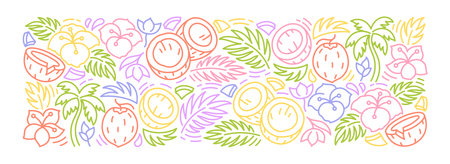 Coconut bright colored rectangular background pattern. Editable outline stroke. Vector line.