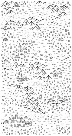 Medieval map vertical size. Middle Ages kingdom map for board game. Hand drawn vector on a white background.のイラスト素材