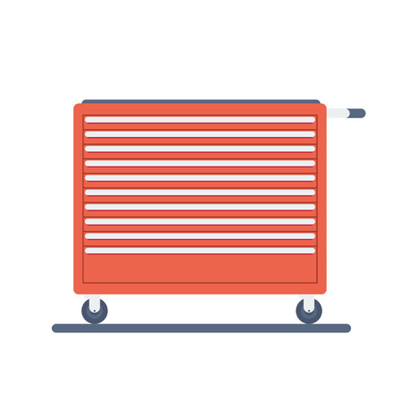 Garage tool box on wheel. Garage interior equipment. Mobile storage box for tools and vehicle repair.のイラスト素材