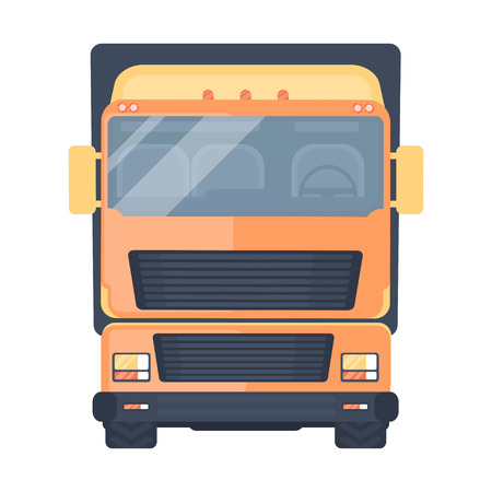 Lorry car front view. Heavy truck for transportation various objects. Road train. Front view. Vector illustration.のイラスト素材