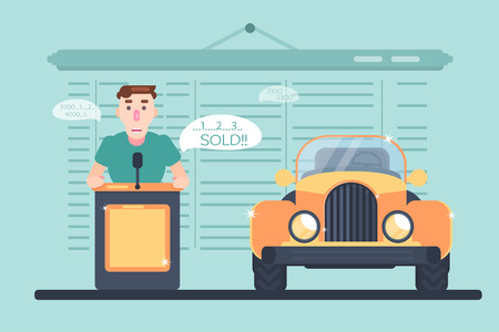 Auto sale auction with character.のイラスト素材