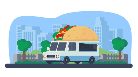 Summer mobile shop in city park.の写真素材