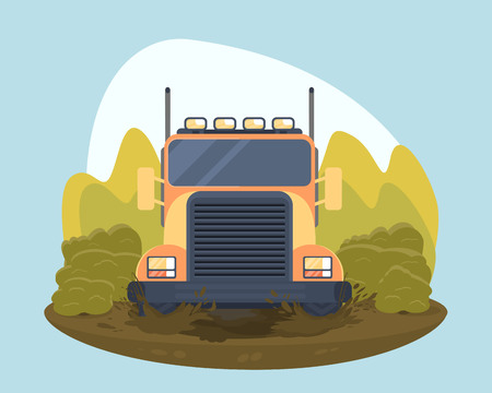 Truck trial sport rally. Overcoming mud barriers on the off-road vehicle.のイラスト素材