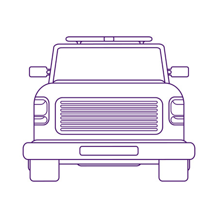 Service truck car orange lights. Evacuation pick up. Front view linear illustration.のイラスト素材