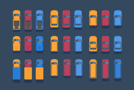 Set of various car. Flat vector top view illustration.のイラスト素材