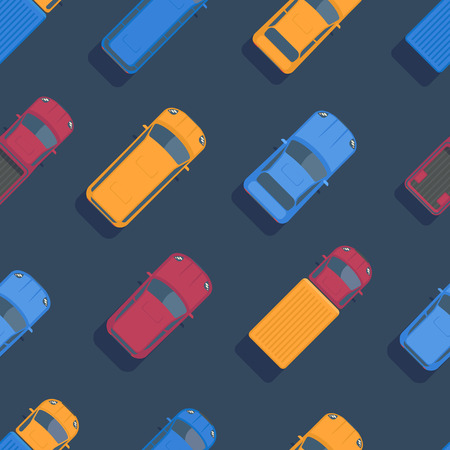 Vector seamless car pattern. Vehicle vackground. Top view flat illustration.のイラスト素材
