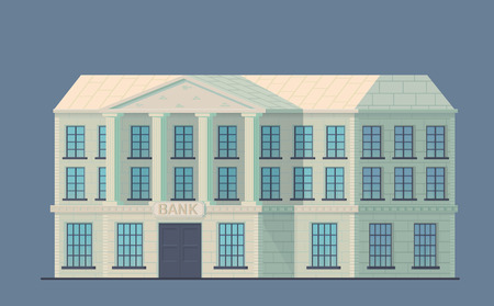 Bank building in the city. Administrative financial state institution for the storage of money and other valuable property.のイラスト素材