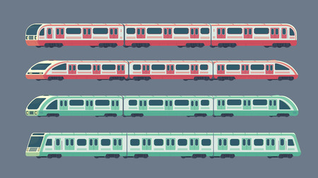 Set of passanger electric high-speed train. Railway subway or metro transport. Underground train Vector illustration flat style.のイラスト素材