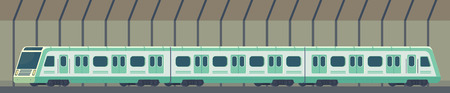 Passanger modern electric high-speed train. Railway subway or metro transport in tunnel. Underground train Vector illustration flat style.のイラスト素材