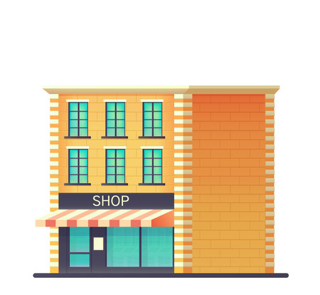 market or shop store. Shop building with a glass-glazed storefront. Vector flat style illustration.の写真素材