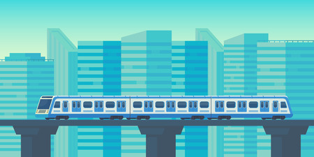 Sky train moving to station in city. Mass rapid transit system. Vector flat illustration.の写真素材
