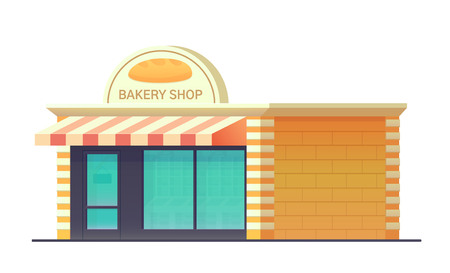 Facade of the bakery shop. Cafe building. Vector flat style illustration.の写真素材