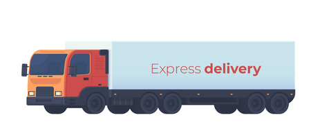Truck with a semi-trailer for the delivery of goods. Logistic service. Vector flat illustartion isolatedon white.のイラスト素材
