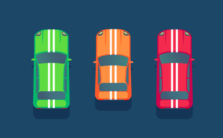 Set of sport modern top view race car. Vector flat illustration.のイラスト素材